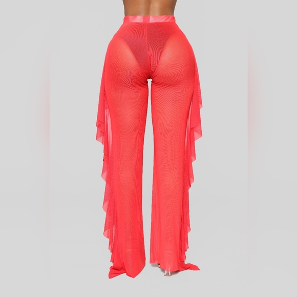 Cherry Red Ruffle Swimsuit Cover up pants - Picture 4 of 12